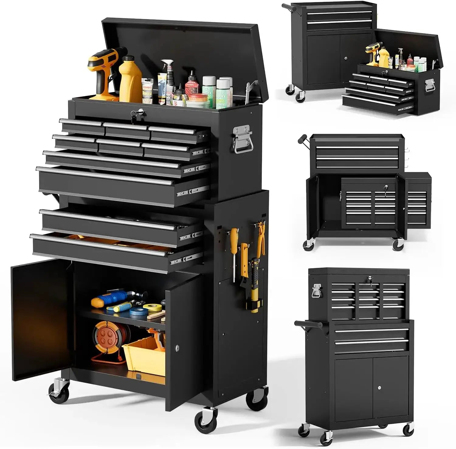 10-Drawer Rolling Tool Chest with Wheels, Tool Box with Drawers, Adjustable Shelf & Detachable Top Cabinet for Workshop Garage from PriceLows™