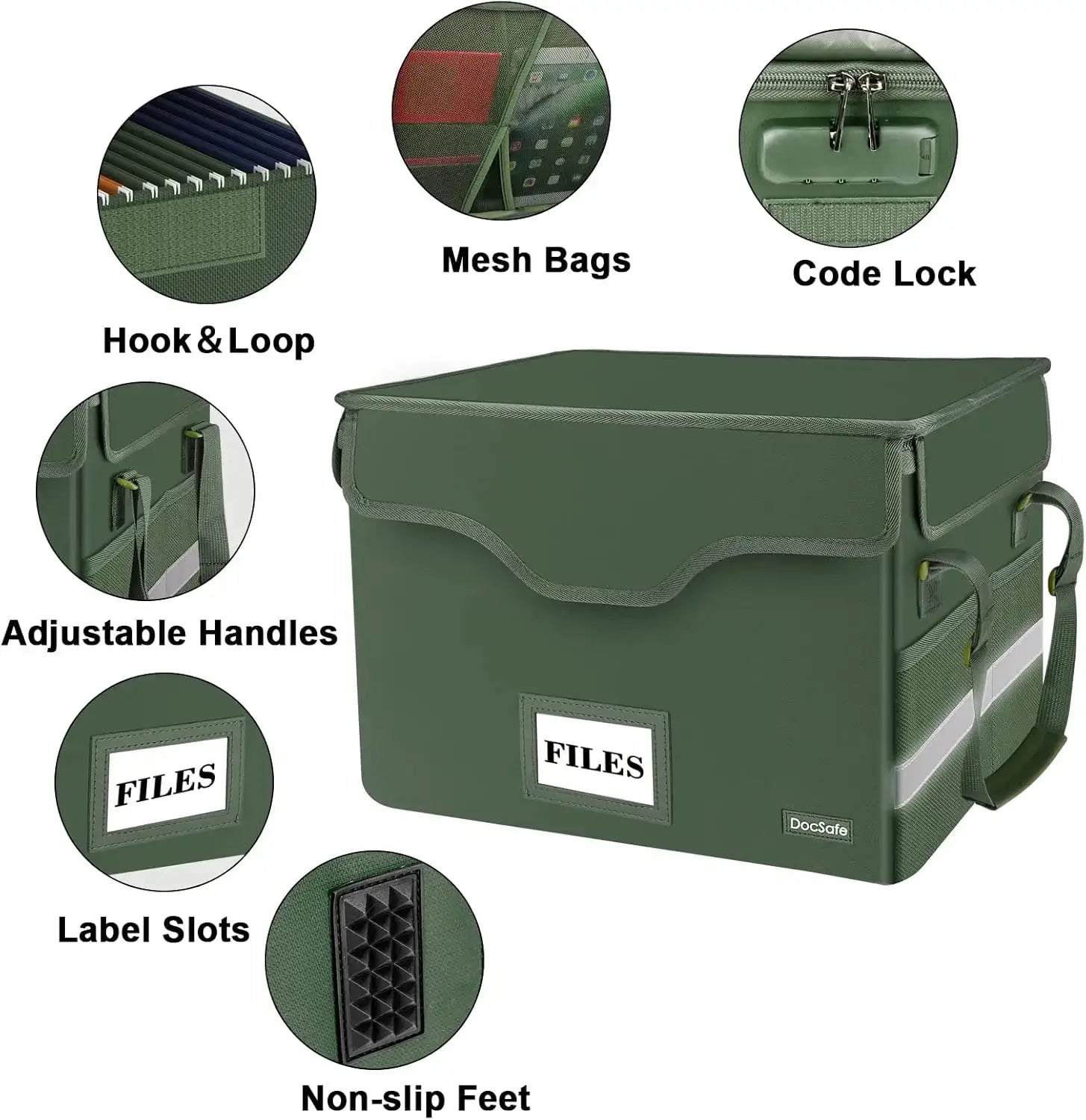 Fireproof Document Box with Lock, Collapsible File Storage Organizer for Home Office, Hanging Letter/Legal Folders, Green, 2 Pack from PriceLows™