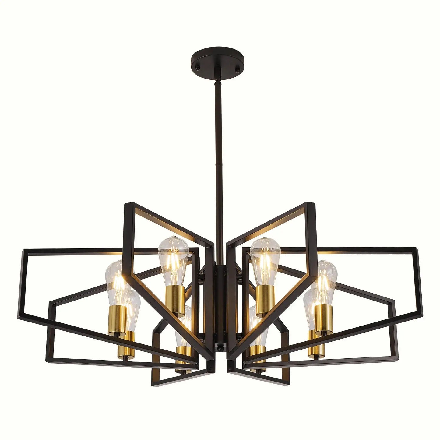 Modern 8-Light Geometric Chandelier Adjustable Height Metal Pendant Light with Black Frame & Golden Accents Ceiling Light Decor from PriceLows™