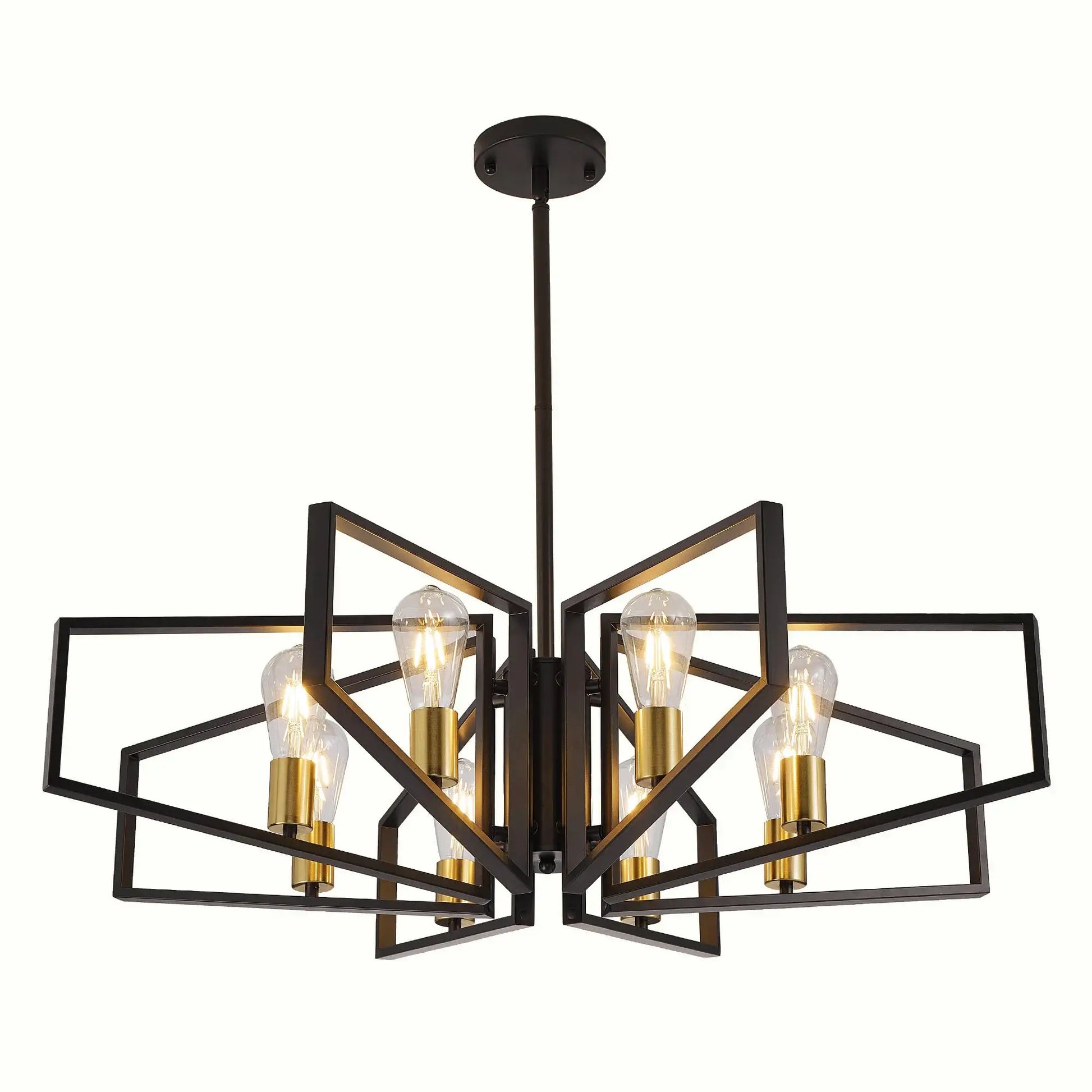 Modern 8-Light Geometric Chandelier Adjustable Height Metal Pendant Light with Black Frame & Golden Accents Ceiling Light Decor from PriceLows™