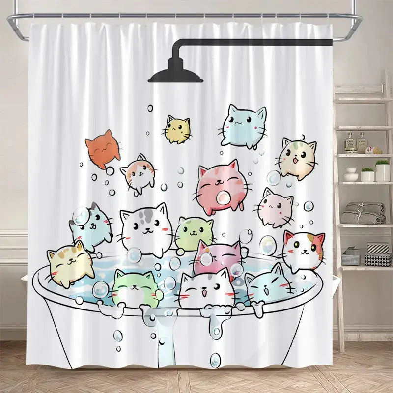 Funny Cartoon Bathing Cats Shower Curtains Cute Animals Pet Cat Kids Bath Curtain Polyester Children Bathroom Decor with Hooks from PriceLows™