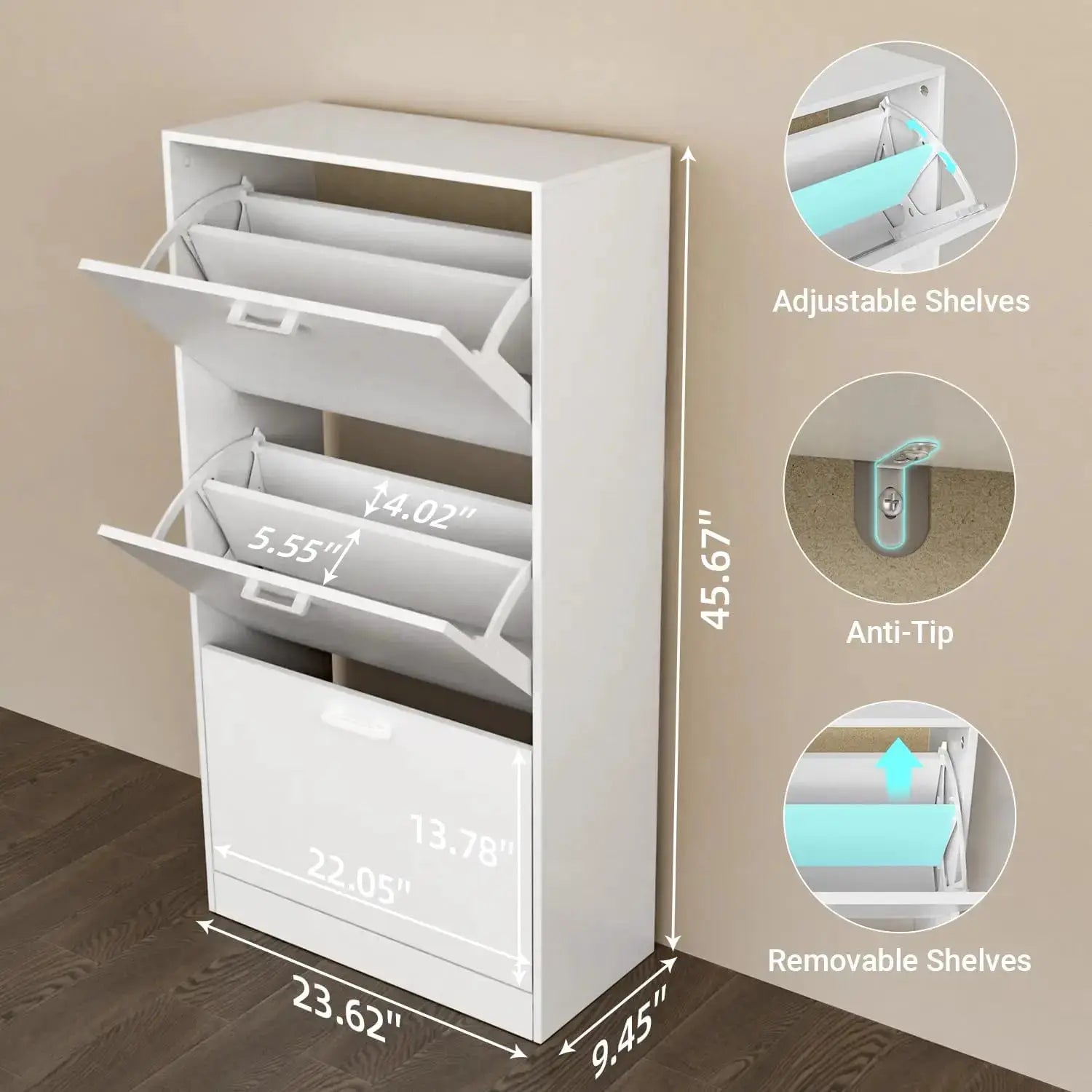 Shoe Cabinet with 2 or 3 Flip Drawers, Hidden Slim Freestanding Shoe Storage Cabinet, Narrow Freestanding Shoe Organizer from PriceLows™