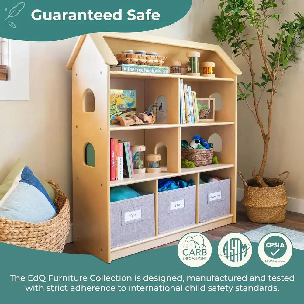 Wooden Kids' Bookcase with Storage Bins for Toys, Books, and School Supplies | Natural Bedroom and Classroom Furniture from PriceLows™