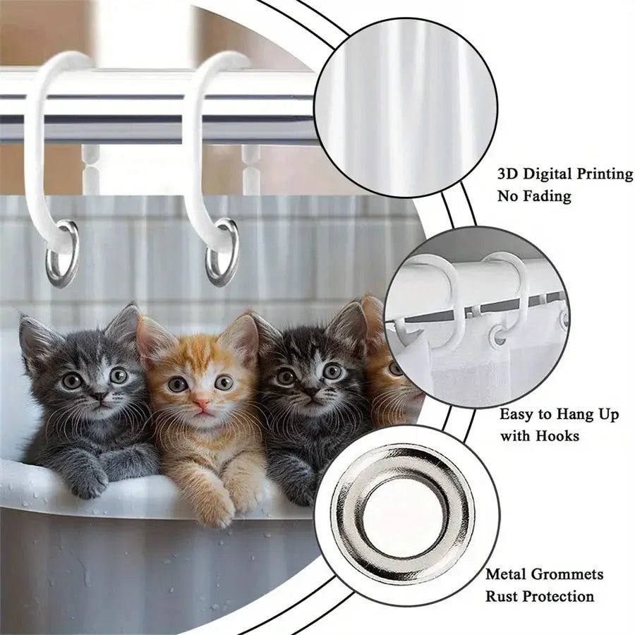 Cute Kitten Shower Curtain Waterproof Fabric Bathroom Curtains Funny Cat Bath Screen Divider Home Decor With Hooks from PriceLows™