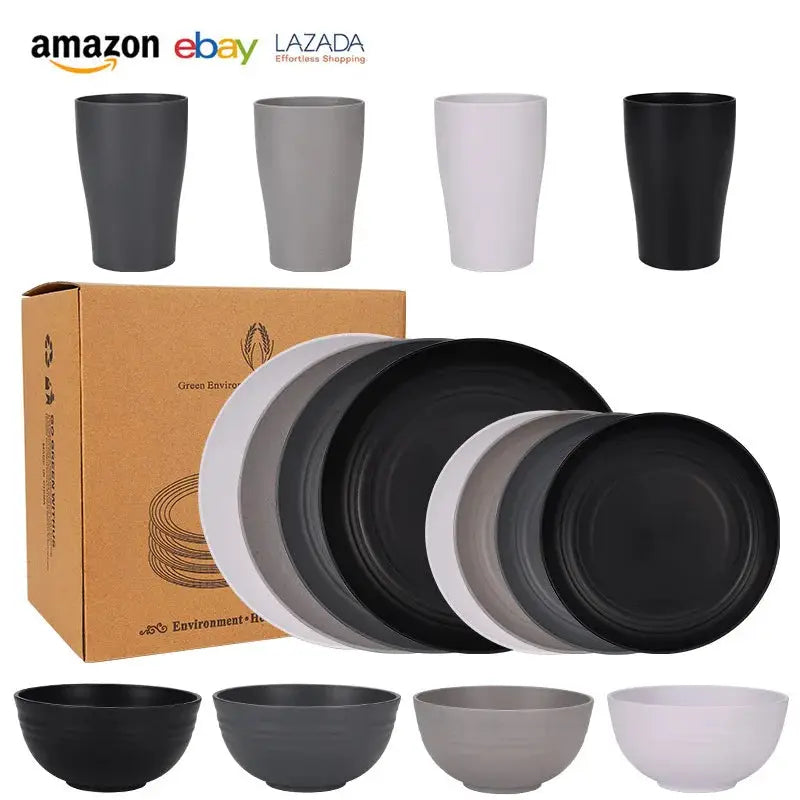 Natural Wheat Straw Tableware Set Dinnerware Sets Biodegradable Unbreakable Plates, Bowls, Cups Lightweight for Kitchen Camping from PriceLows™