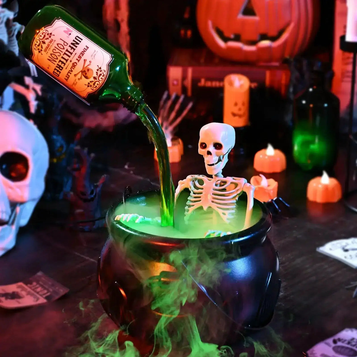 Halloween Cauldron Decor | LED Glow | Fog Mist | Plastic Construction
