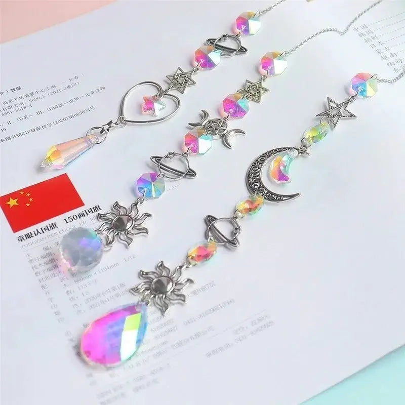 Crystal Wind Chime Moon Sun Catcher Diamond Prisms Pendant Dream Catcher Rainbow Chaser Hanging Drop Home Garden Decor Windchime from PriceLows™