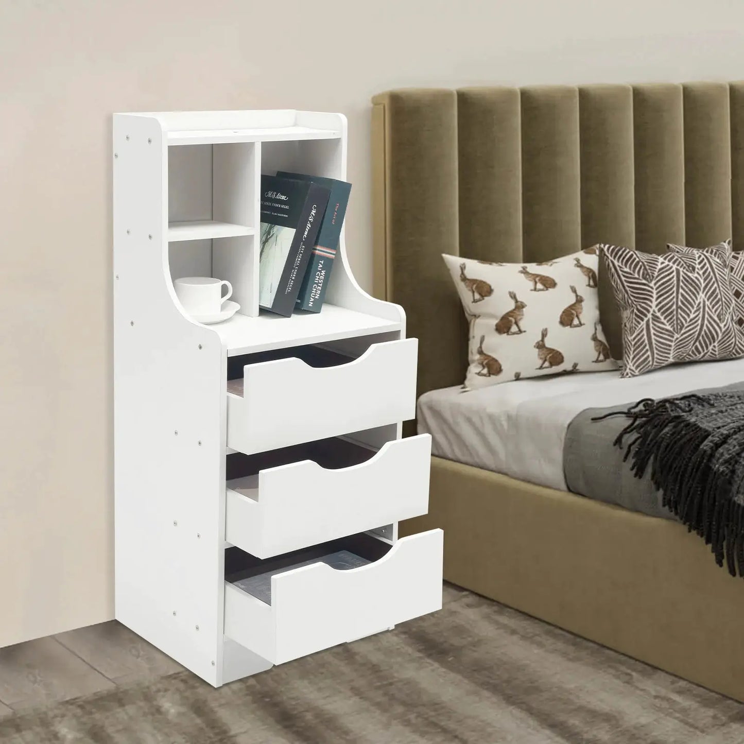 Nightstands, Bedside Table with Drawers, 3 Drawer White Nightstand Cabinet 37x30x85cm for Bedroom Storage Living Room from PriceLows™
