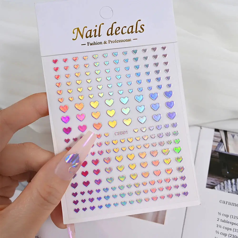 3D Valentine's Day Love Heart Nail Art Sticker Red White Cross Stars Self-Adhesive Nail Decals 8*10cm Kawaii Heart Nail Sticker from PriceLows™