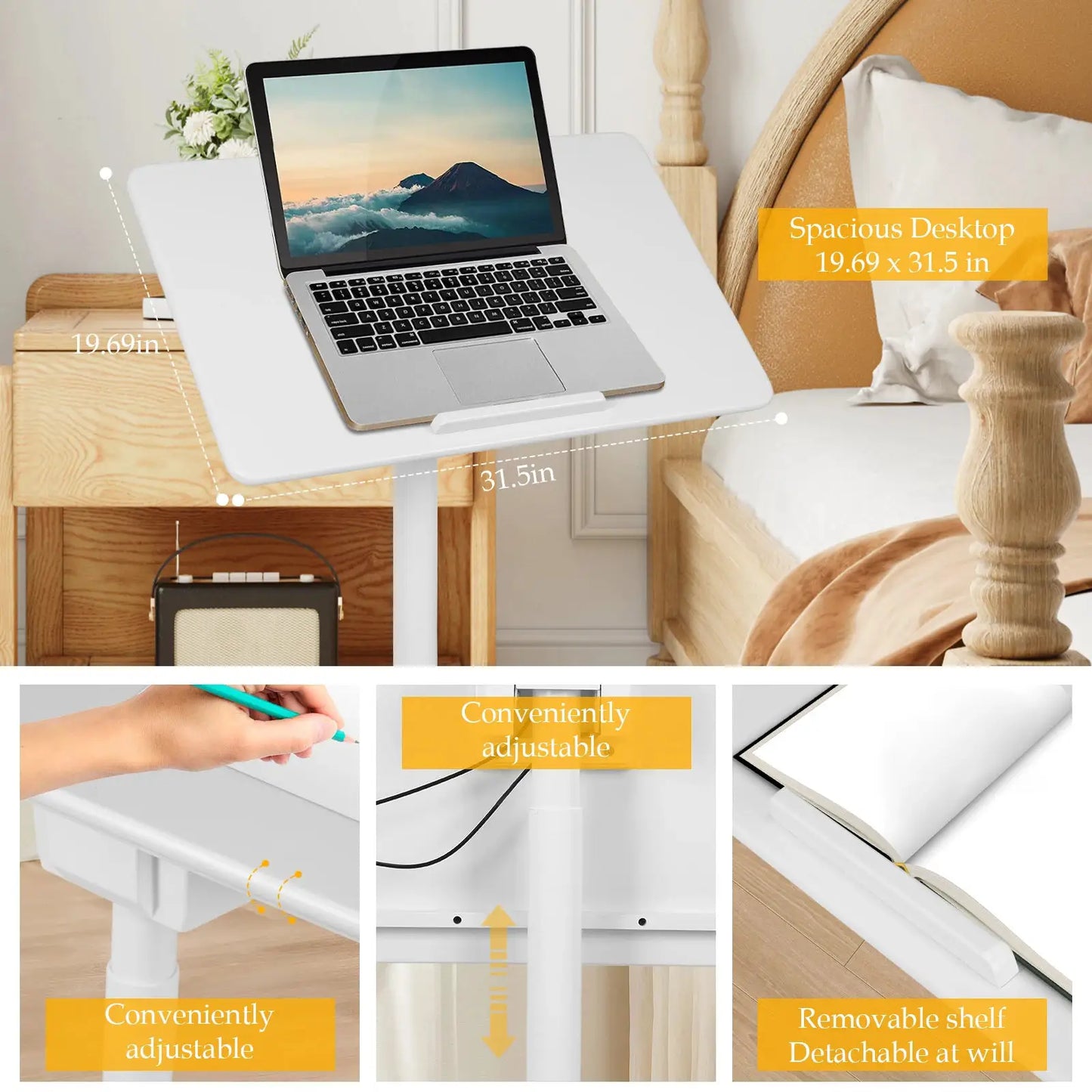 Mobile Sit Stand Desk Height Adjustable Sit Stand Workstation Pneumatic Lifting Computer Desk Folding for Home Office Classroom from PriceLows™