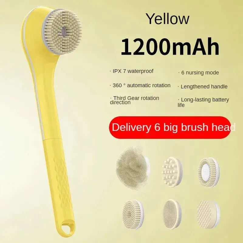 Electric Bath Brush | 6 Replaceable Heads | 360 Rotating | IPX7 Waterproof