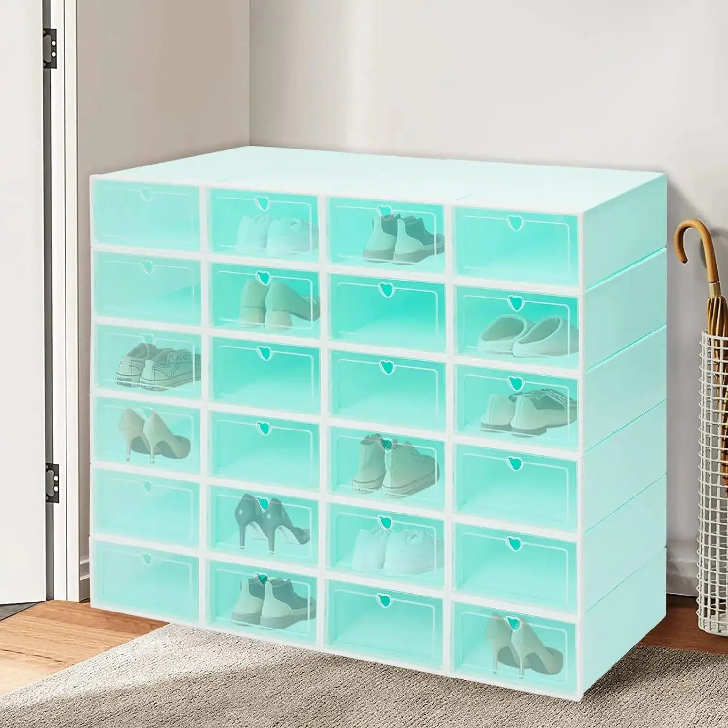 24 Pack Shoe Storage Box,Stackable Shoe Organizer for Closet,Space-Saving Plastic Shoe Box, Durable Shoe Rack for Boots from PriceLows™