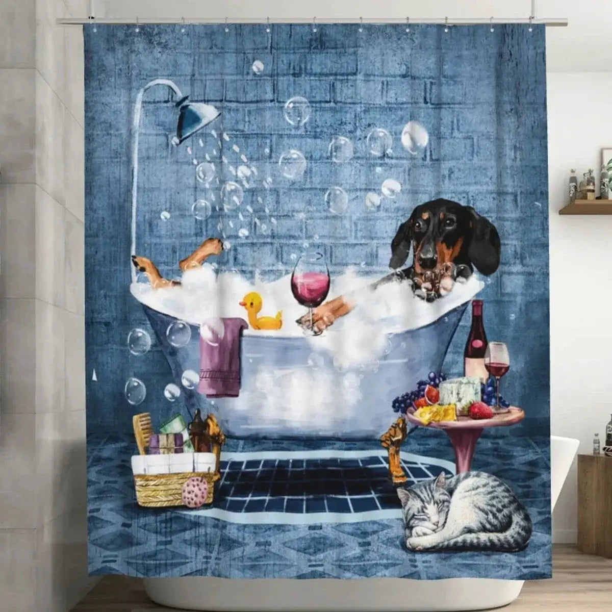 Funny Sausage Dog Dachshund Shower Curtains for Bathroom, Cartoon Dogs Bath Curtains with Cute Animals Waterproof Machine Wash from PriceLows™