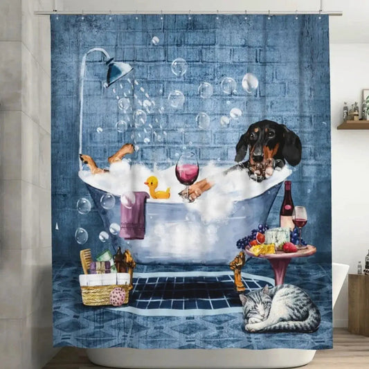 Funny Sausage Dog Dachshund Shower Curtains for Bathroom, Cartoon Dogs Bath Curtains with Cute Animals Waterproof Machine Wash from PriceLows™