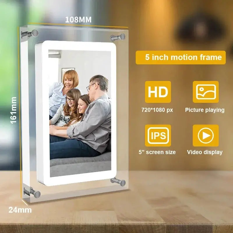 Cut Gift Acrylic Digitial Photo Frame video frame 5 inch IPS Screen 1000amh Battery 4G Memory support video picture play from PriceLows™