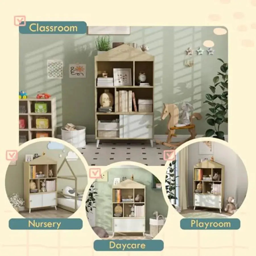 Qaba Bookshelf and Toy Storage 4-Cubby 's Toy Shelf Montessori Bookcase with Top Shelves for Playroom 's Room Living Room Kinde from PriceLows™