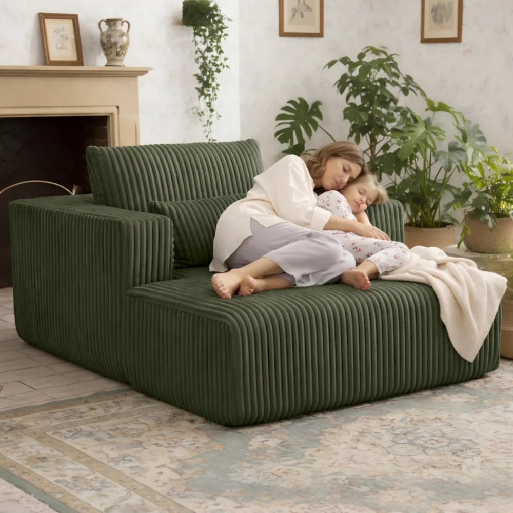Sofa Bed | 62.6 x 48.23 in | Corduroy Fabric With 2 Lumbar Pillows | Green