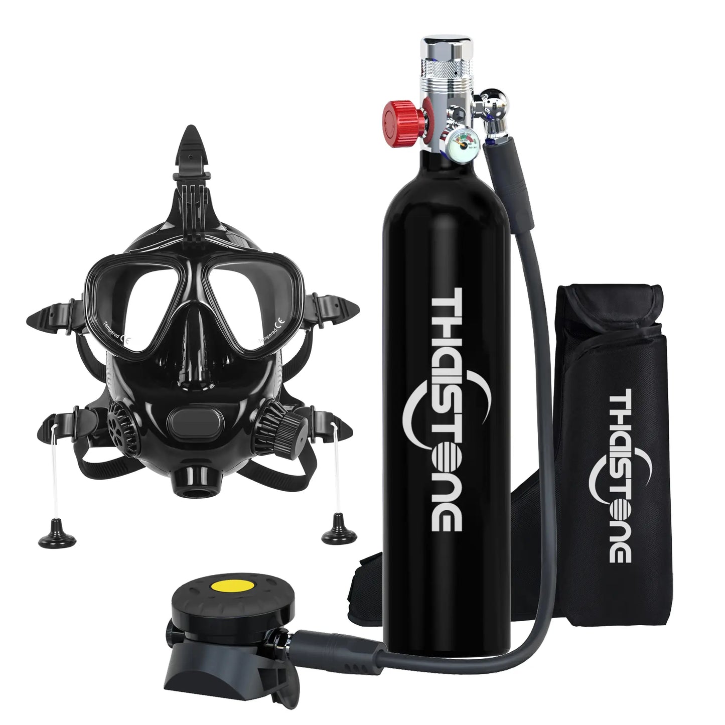 THAISTONE Colorful 1L Scuba Oxygen Tank Set with Full Face Mask, Backup Air Cylinder & Emergency Rescue Pony Bottle，15-25 Min from PriceLows™