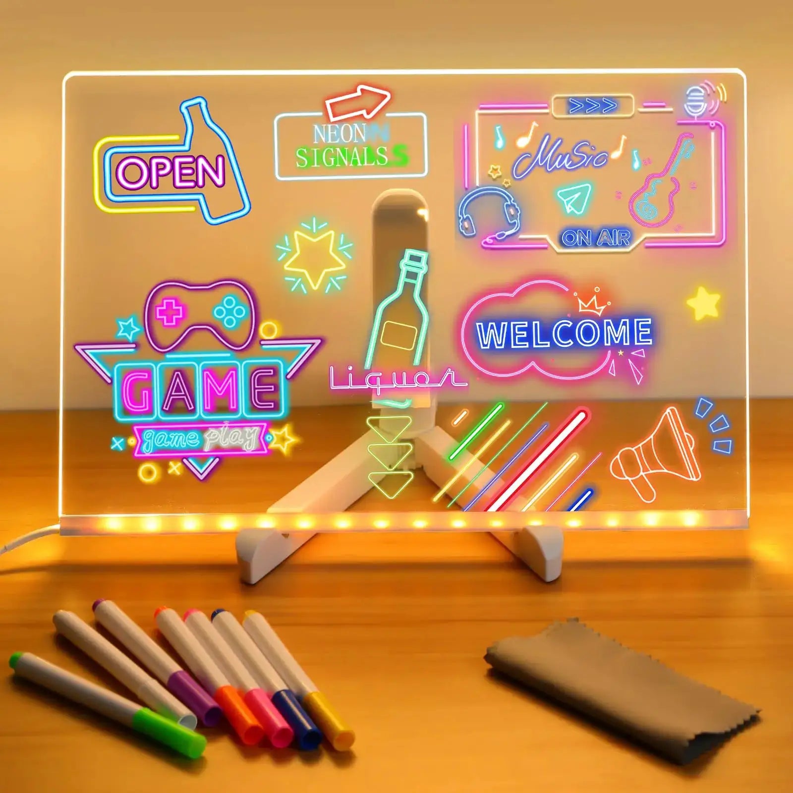 DIY LED Note Board With Night Light Colorful 7 Pens Acrylic Message Board Children‘s Drawing Board For Kids Birthday Gift from PriceLows™