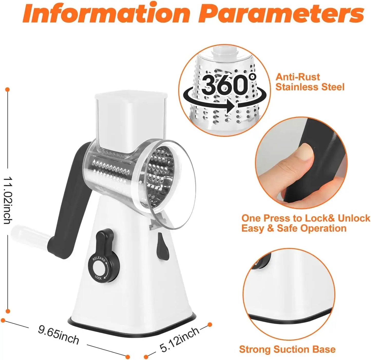 Kitchen Rotary Grater | Stainless Steel | Multi Purpose Slicer