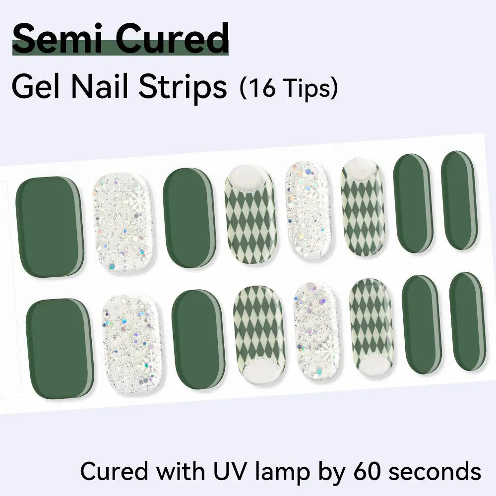 16strips Cartoon UV/LED Semi Cured Gel Nail Strips Pink Glitter Cat Eye Self-Adhesive Gel Nail Wraps Full Cover UV Nail Sticker from PriceLows™
