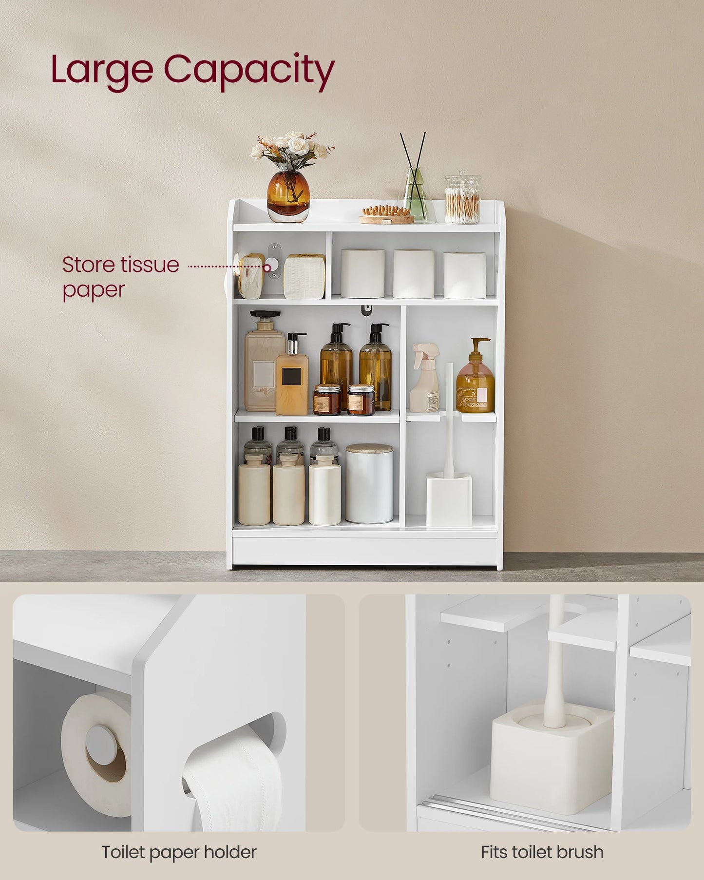 Storage Cabinet | Sliding Doors | Toilet Paper Holder | Slim Cabinet