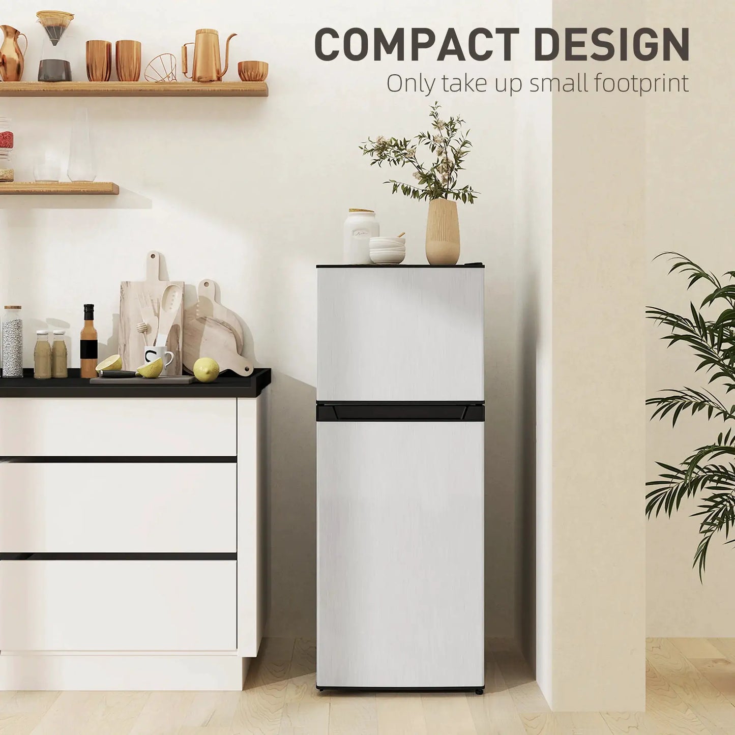 Black & Silver 2 Door Mini Fridge with Freezer, Compact Refrigerator (-4℉~10.4℉ Freezer & 28.4℉~50℉ Fridge), for Bedroom, Dorm, Office, Apartment, Keep Food & Drinks Fresh from PriceLows™