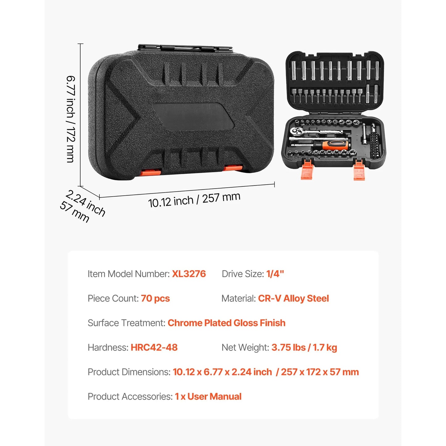 SucceBuy Socket Set 86 Pieces 3/8 1/4 1/2in Drive Socket and Ratchet Set SAE Metric Mechanic Tool Kit with Ratchet Wrench from PriceLows™
