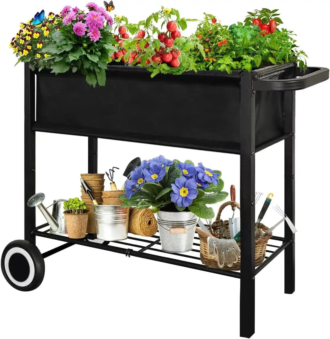 Elevated Garden Bed with Wheels for Outdoor Plants, Standing Planter Box Cart for Vegetables Flowers Herbs Patio, Black from PriceLows™