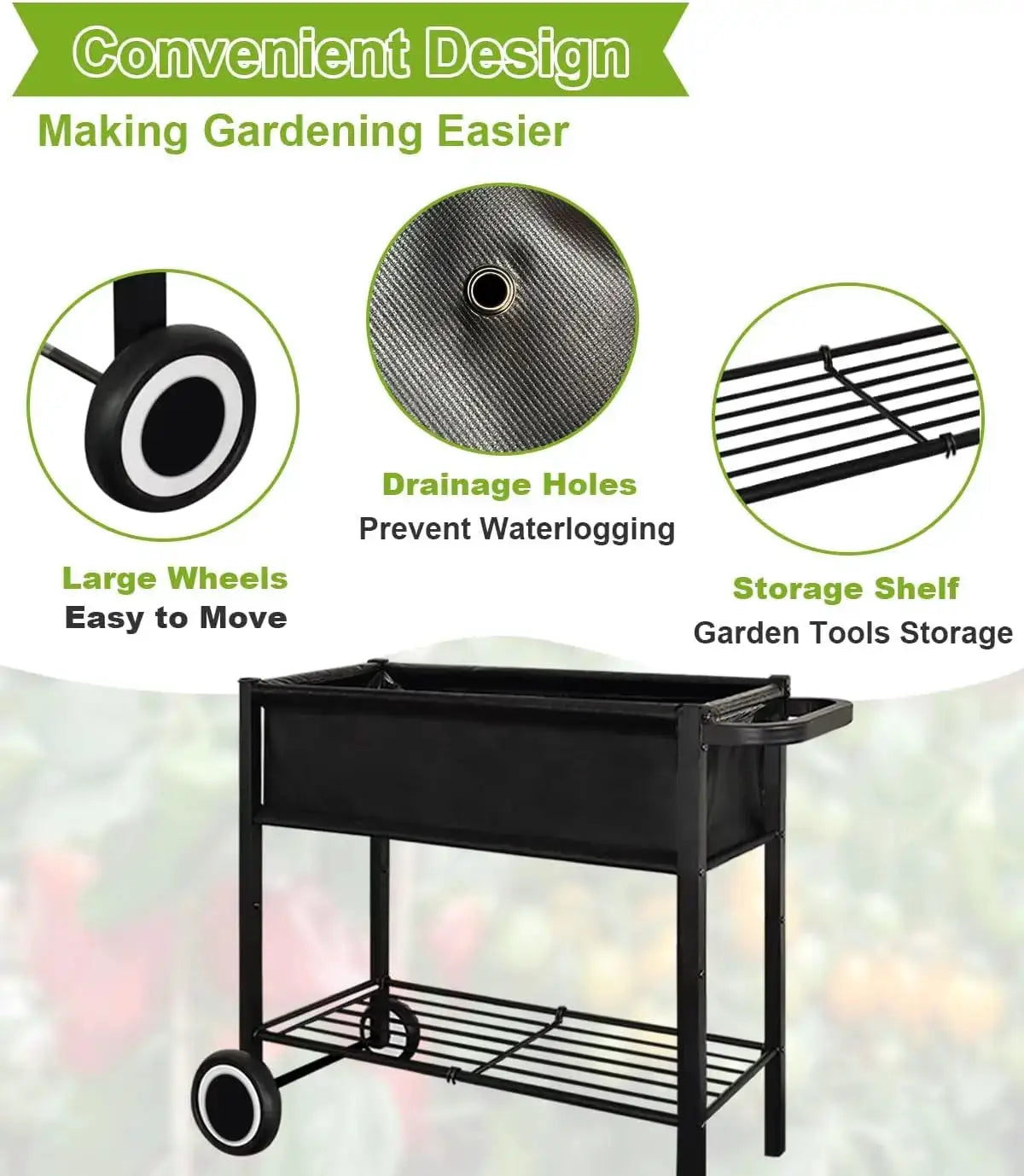 Elevated Garden Bed with Wheels for Outdoor Plants, Standing Planter Box Cart for Vegetables Flowers Herbs Patio, Black from PriceLows™