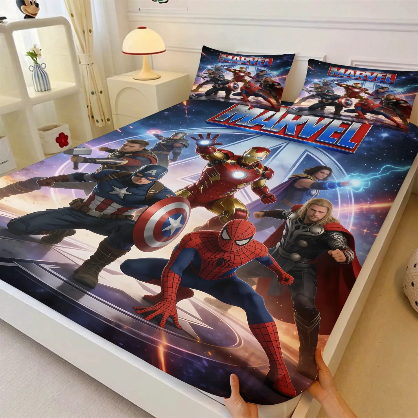 3Pcs Marvel Superhero Comic Panels Fitted Sheet Set-Marvel fan & Boys' Room Trendy Bedding-Soft Deep Pocket Mattress Protector from PriceLows™