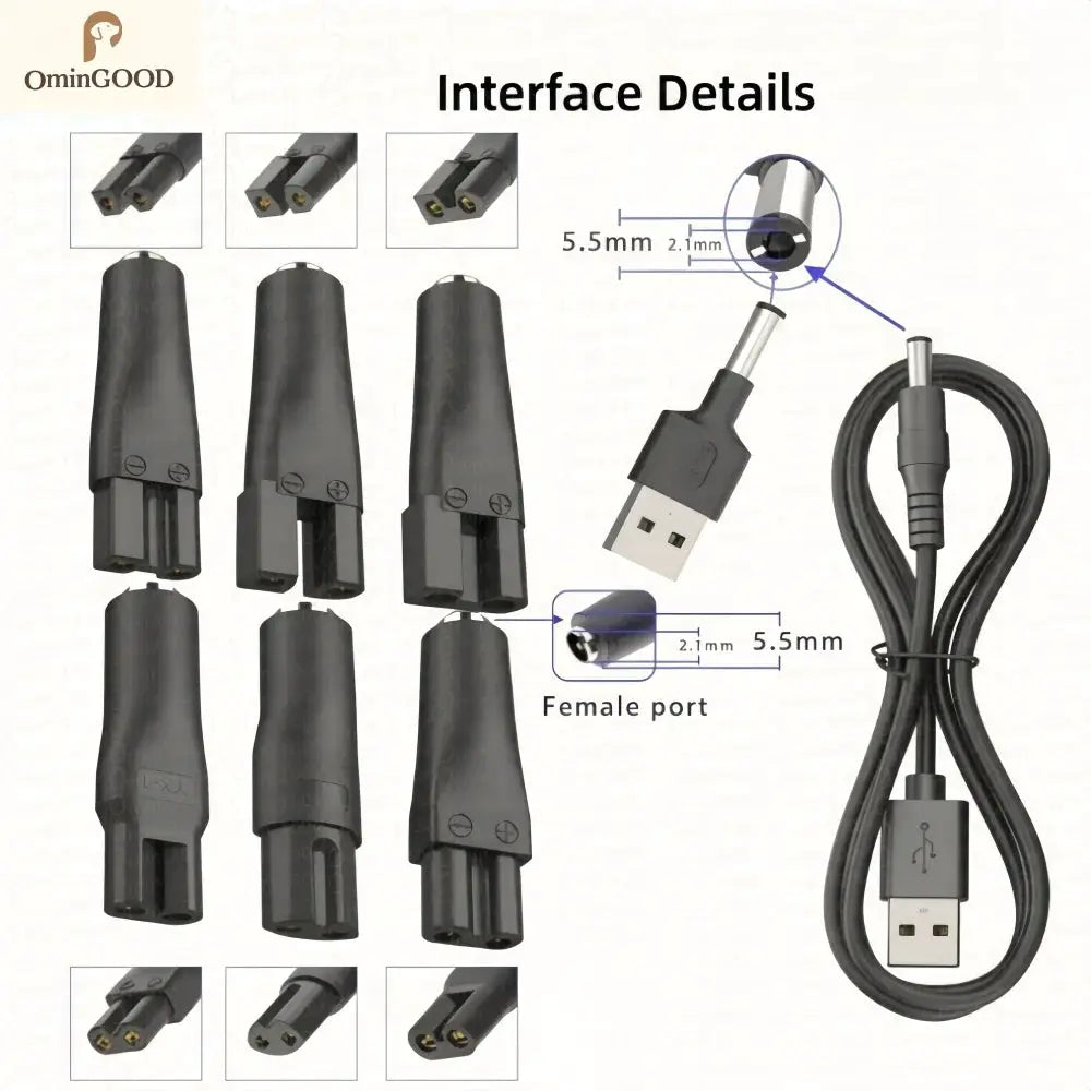 1PCS 5V USB Charger Power Cord 8PCS Replacement Adapter for Electric Hair Clipper Beard Trimmer Shaver Universal Charging Cable from PriceLows™