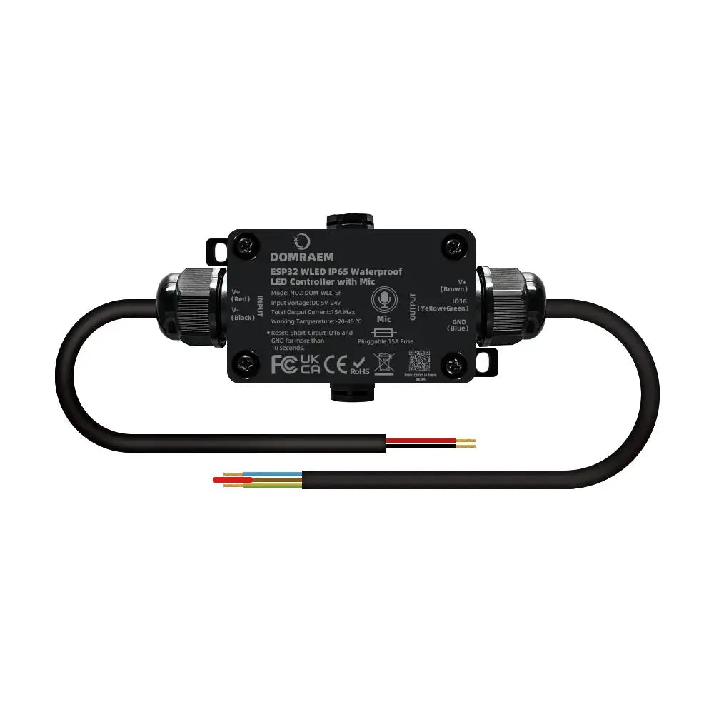 DOMRAEM ESP32 Outdoor IP65 Waterproof WLED Music Sync Controller With 15A Fuse Digital LED Strip Fit WS281X SK6812 Work with HA from PriceLows™