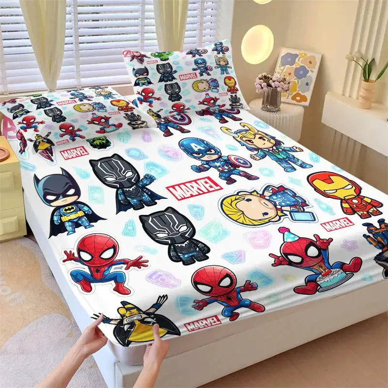 Marvel & DC Cartoon Fitted Sheet Set Chibi Superhero Bed Linen with Pillowcases Deep Pocket Gaming Room Fan Room Kids Room Decor from PriceLows™