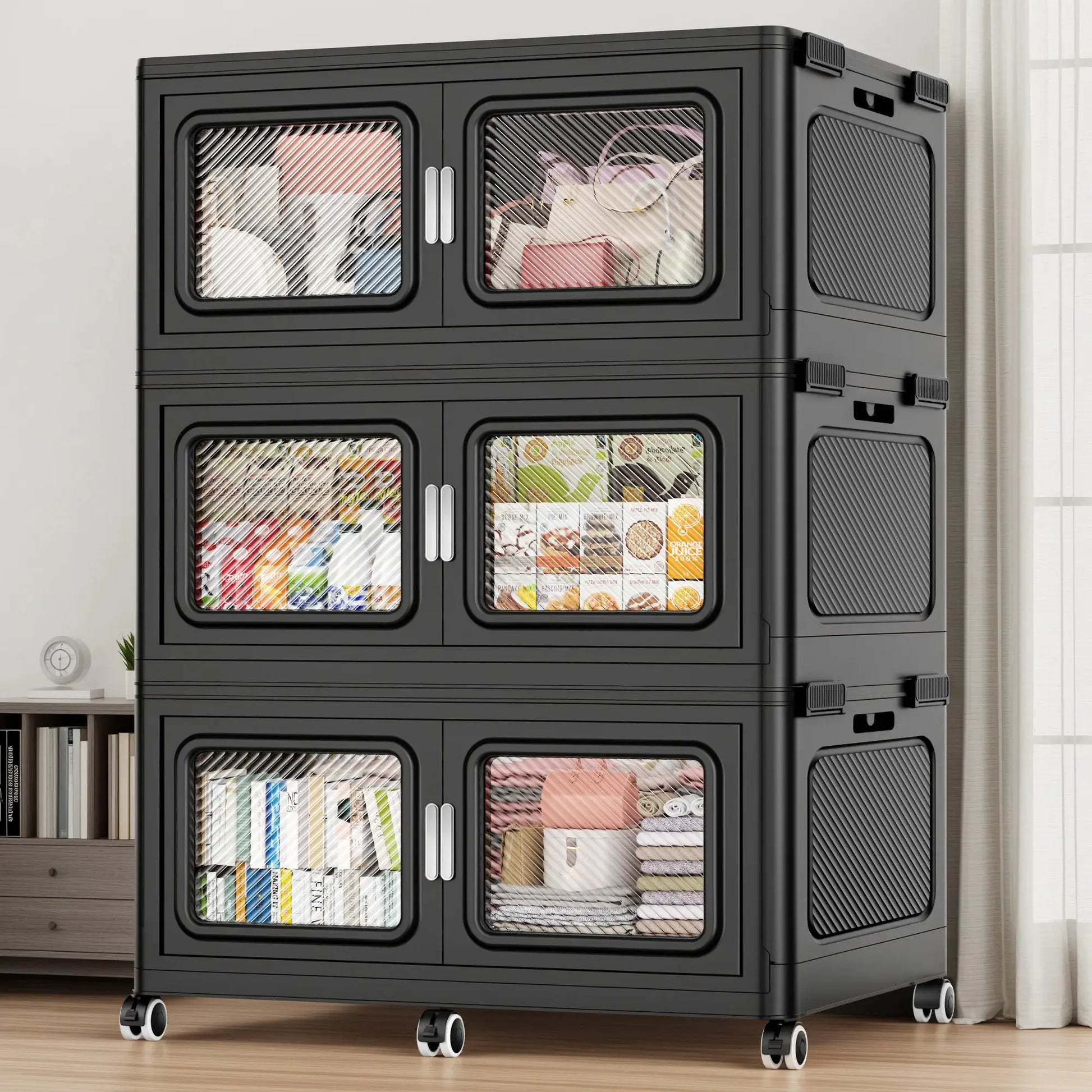BROVIEW 165 Gal Extra Large Storage Bins Each Box with 1 Lid, 660 Qt Stackable Storage Box with Wheels, Collapsible Plastic Storage Cabinet Cubes Shelves Home Organization, 1/3/4Pack, Black from PriceLows™