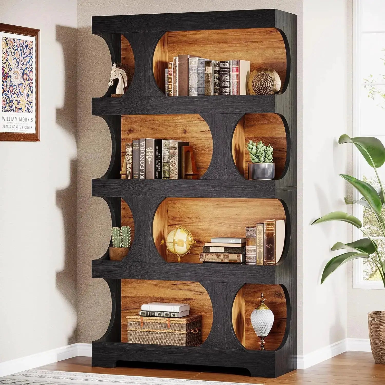 Modern Asymmetrical Bookshelf,Freestanding Display Shelf with Classic Shape,Large Library BookShelf for Living Room, Home Office from PriceLows™