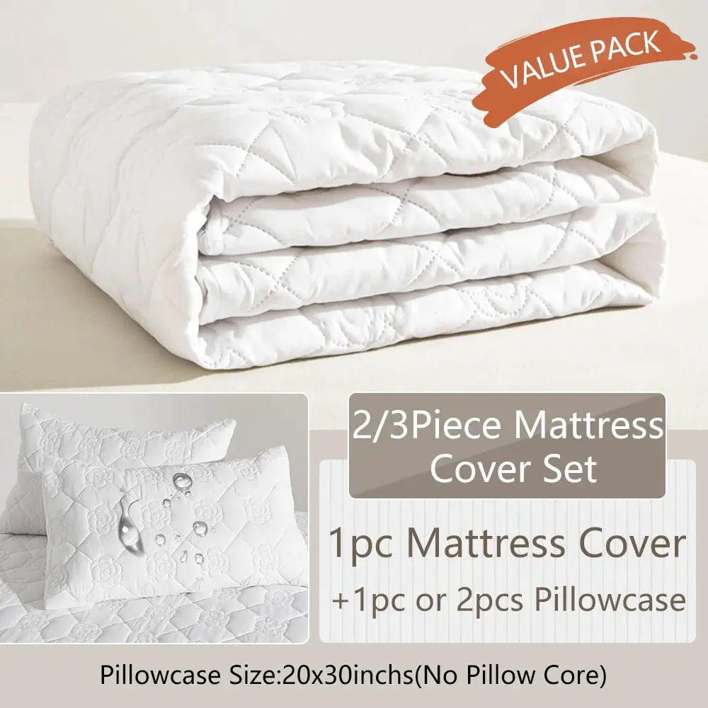 2/3pcs Waterproof Mattress Protect Set- Soft, Breathable Fitted Sheet and Pillowcase with Effective Waterproofing, Easy to Insta from PriceLows™