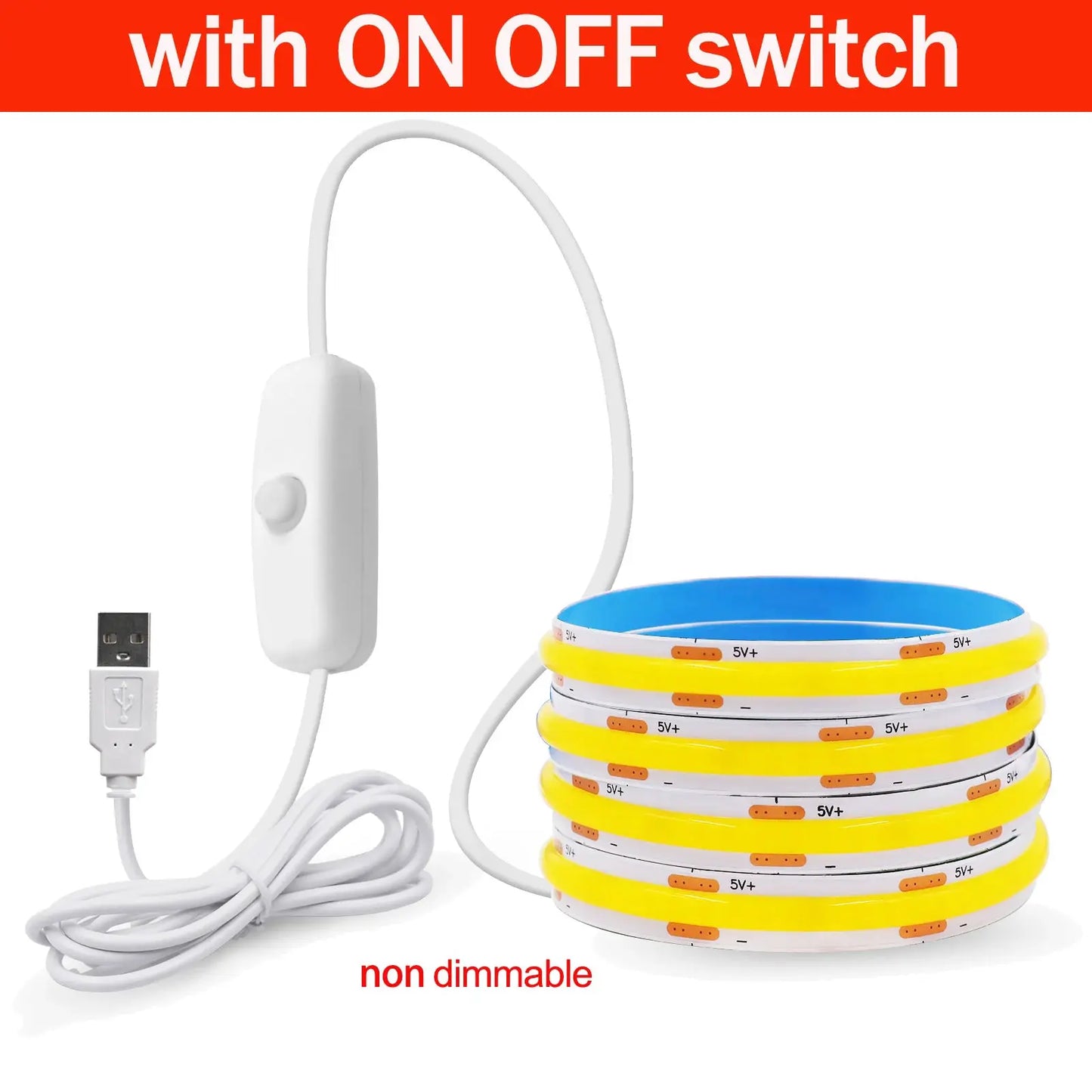 Dimmable COB LED Strip Light 5V USB Flexible LED Tape with Switch 320LEDs High Density Linear Lighting with Adhesive Tape from PriceLows™