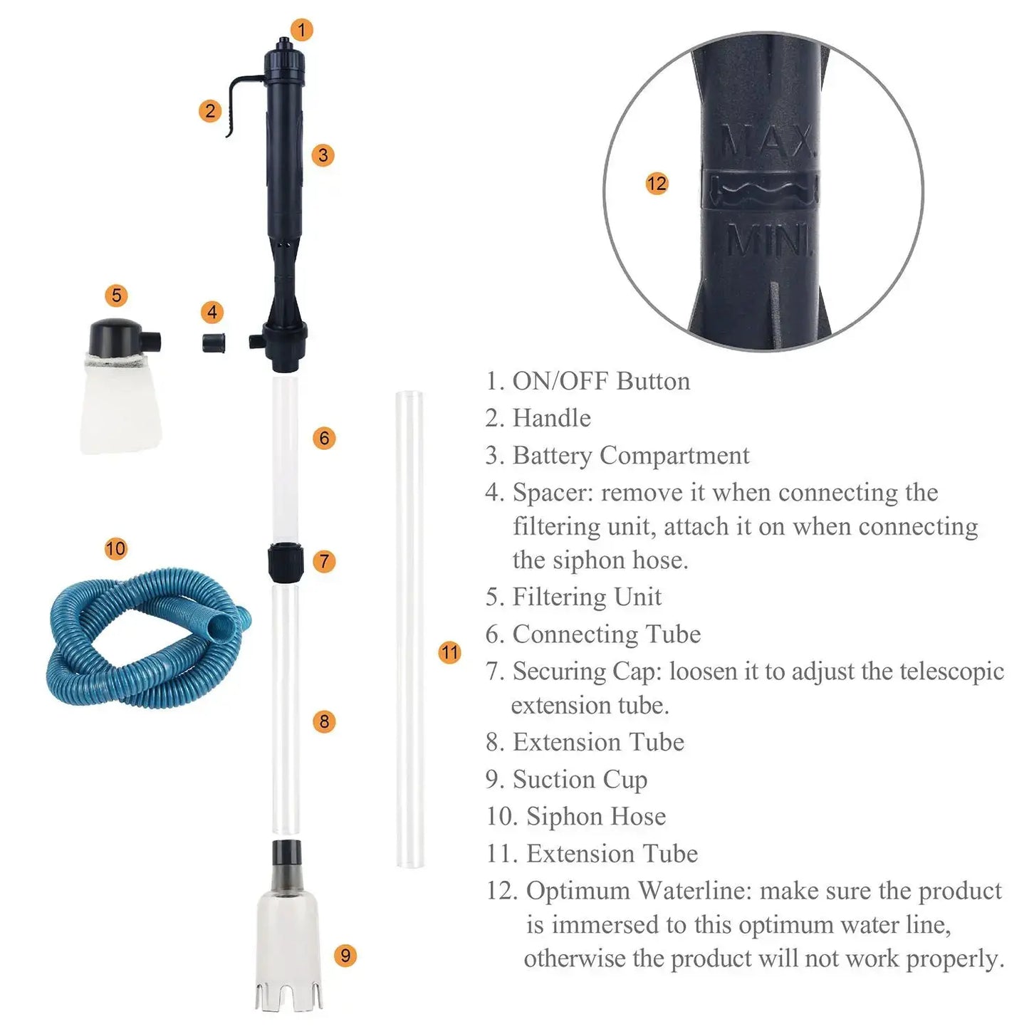 Aquarium Gravel Cleaner Siphon | 520 Lph Flow Rate | Adjustable 56 To 80 Cm