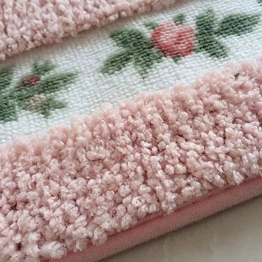 Non-Skid Floral Rose Bathroom Contour Rugs, Set of 2 Soft Shaggy Non Slip Bath Shower Mat and U-Shaped Toilet Floor Rugs from PriceLows™