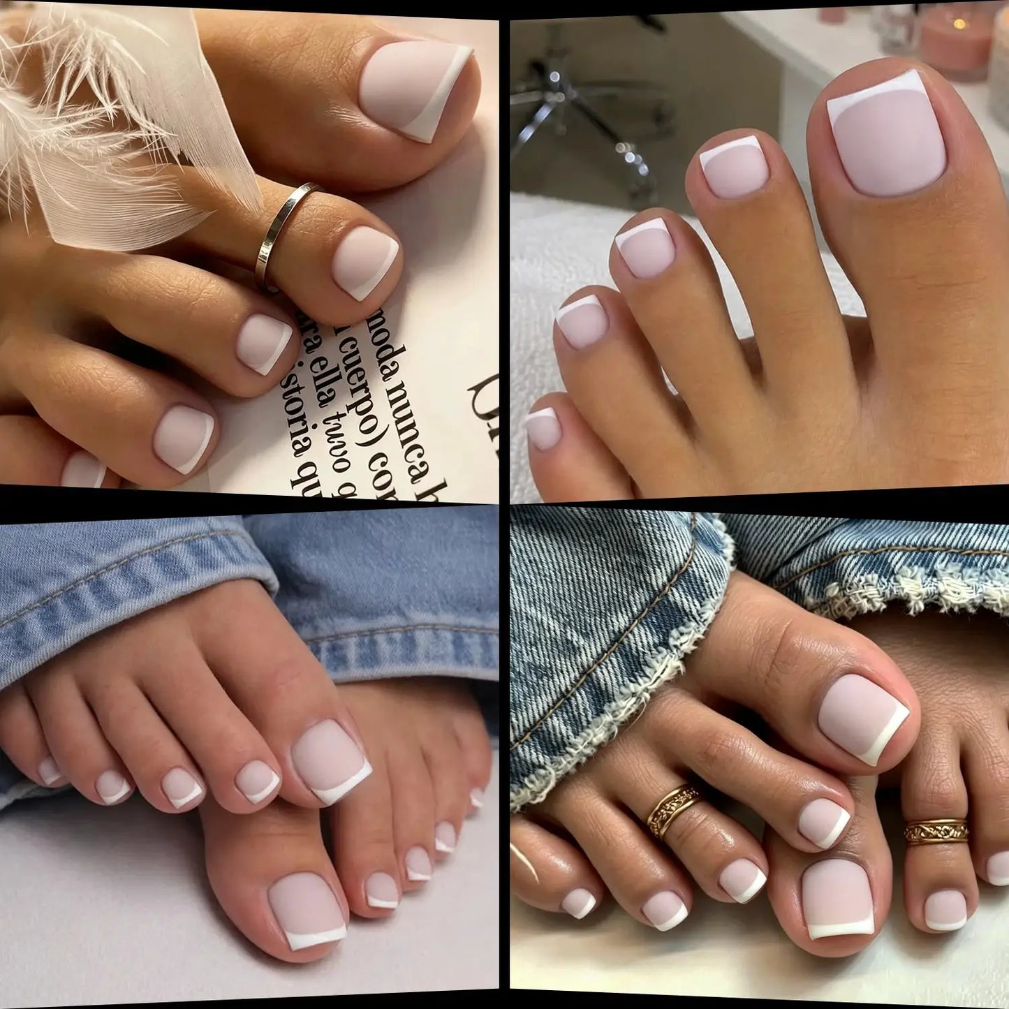 Press On Toenails | Short Square Shape | French White Tips | 150 Pcs Set