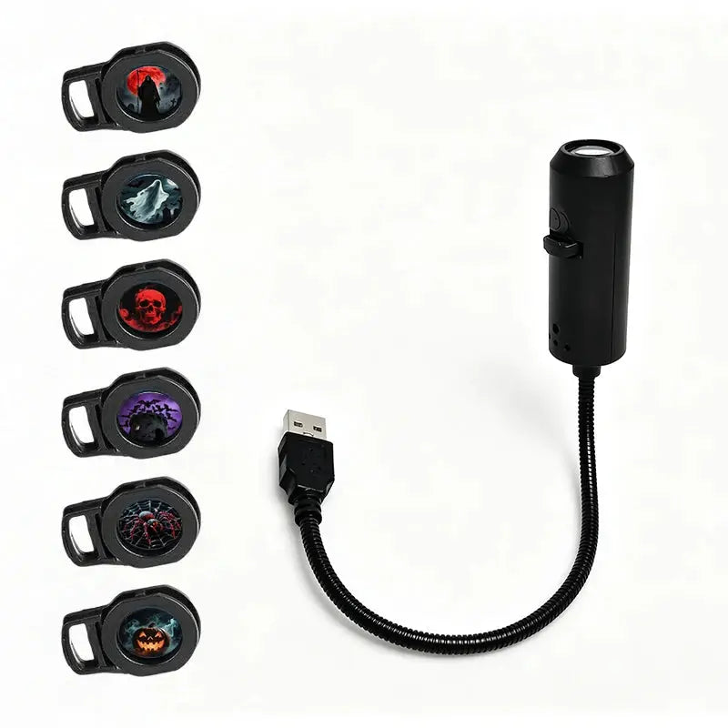 Halloween Projector Light | Flexible Gooseneck | Usb Powered | Slide Kit