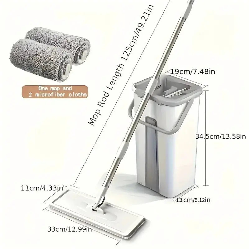 Hands-Free Flat Mop & Bucket Set with 4 Reusable Microfiber Pads, 360° Swivel, Long Handle for Floor & Wall Cleaning from PriceLows™