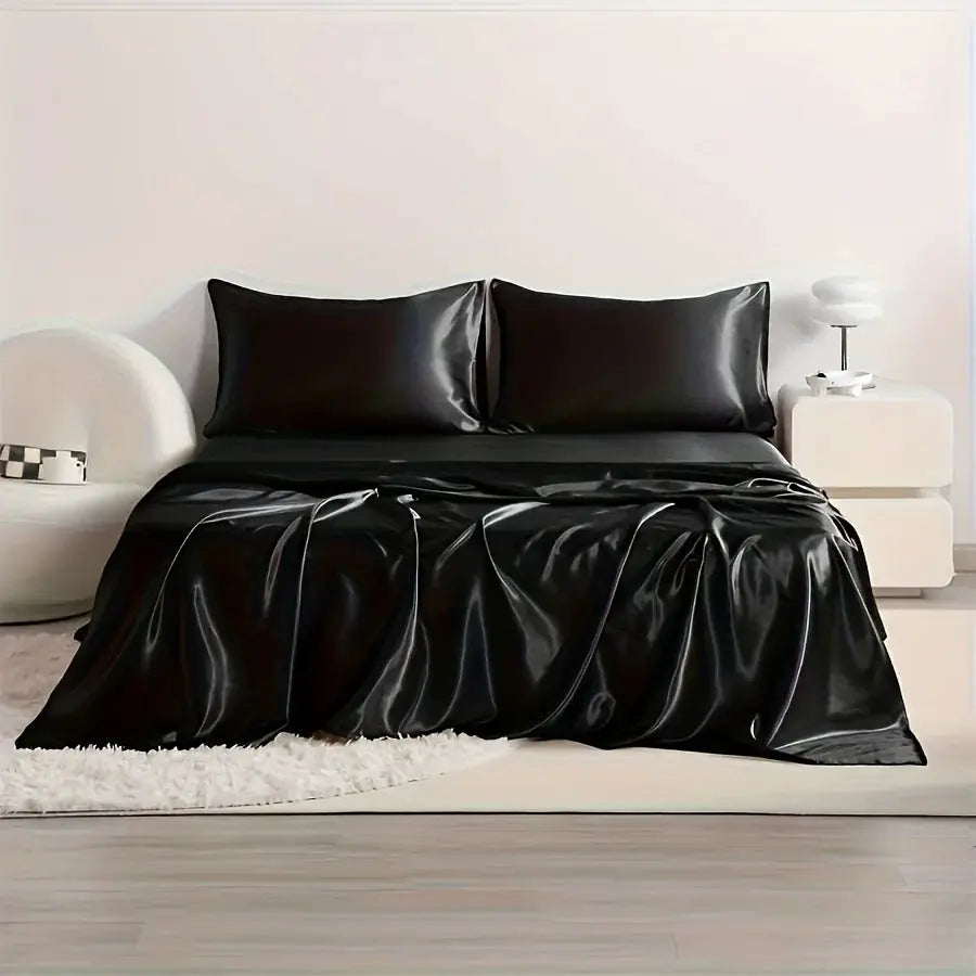 Cooling Satin Bed Sheet Set | 500 Thread Count | Hypoallergenic | 4 Piece Set