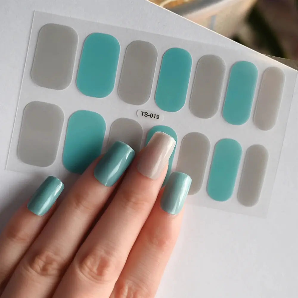 1Pcs Semi-Cured UV Gel Nail Sticker Pure Color Full Cover Waterproof Long-lasting Nail Strips 16Tips DIY Nail Polish Stickers *& from PriceLows™