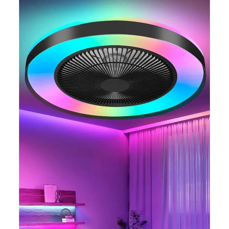 2in1 Low Profile Ceiling Fan with Light 20 Caged Safety Design for RGB Color Smart APP Remote Control Quiet Flush Mount DC Moto from PriceLows™
