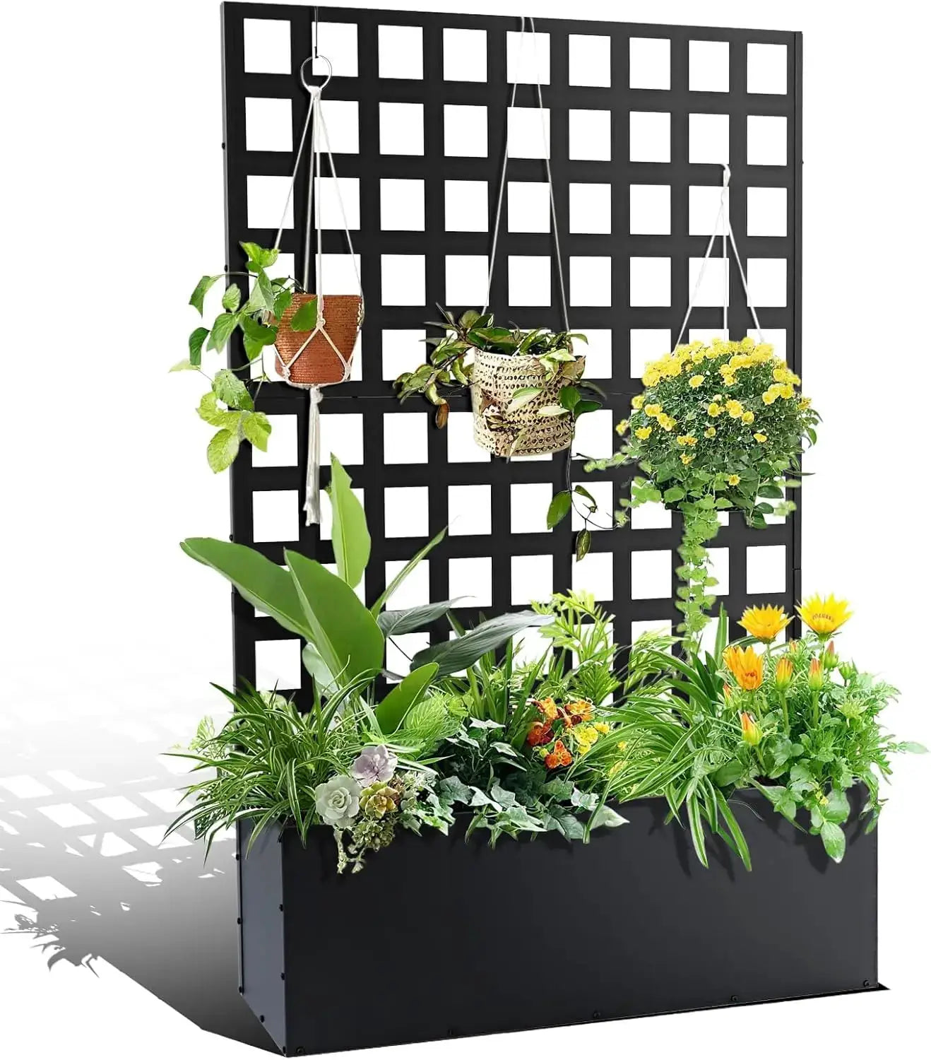 Metal Raised Garden Bed with Trellis, Privacy Planter with Privacy Screen & Drainage Holes, Outdoor Planter Box Standing from PriceLows™