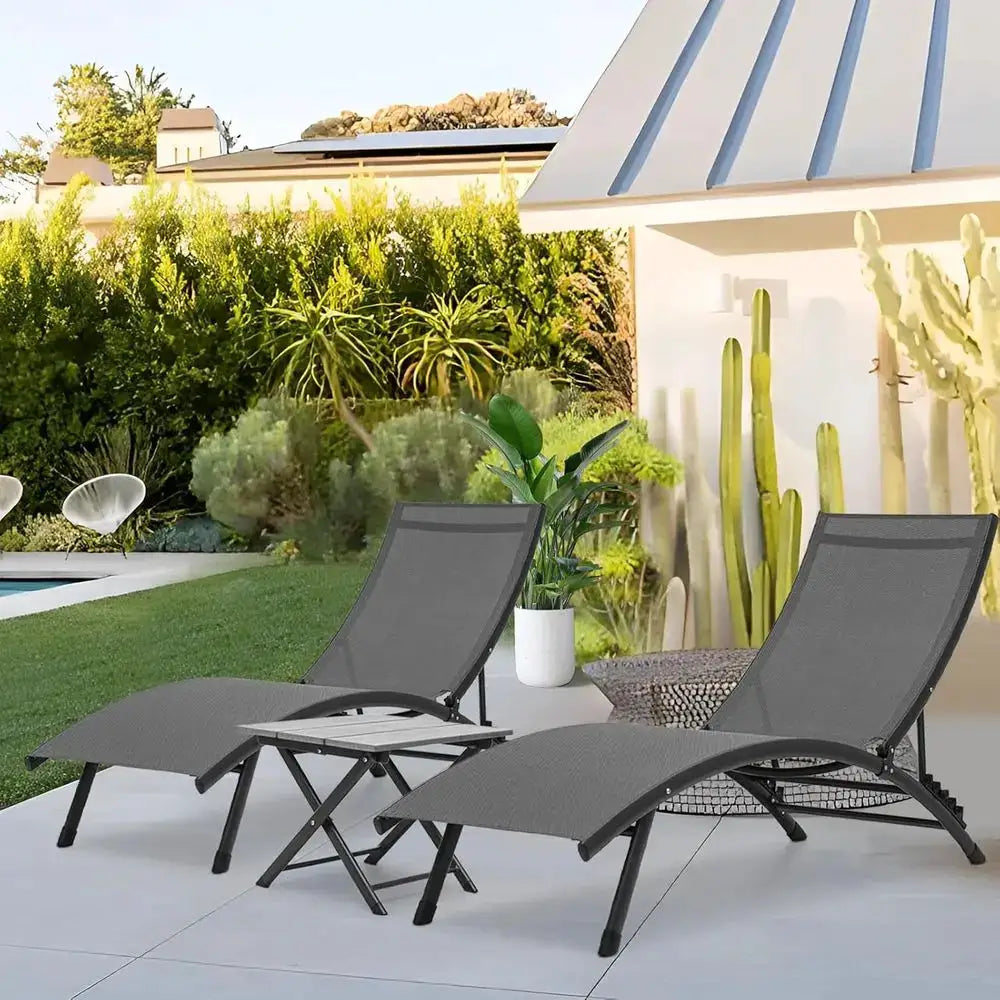 5-Level Adjustable Pool Lounge Chair with Side Table, Grey, Outdoor Sun Lounger for Patio and Poolside Comfort from PriceLows™