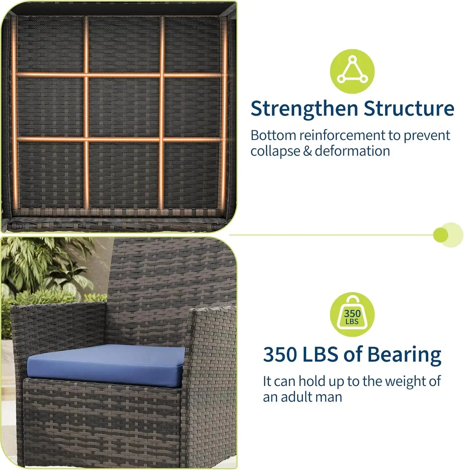 3 Piece Outdoor Patio Furniture Set, PE Rattan Wicker Chairs with Soft Cushions, Tempered Glass Coffee Table, All Weather Conversation Set for Garden Porch Poolside Balcony from PriceLows™