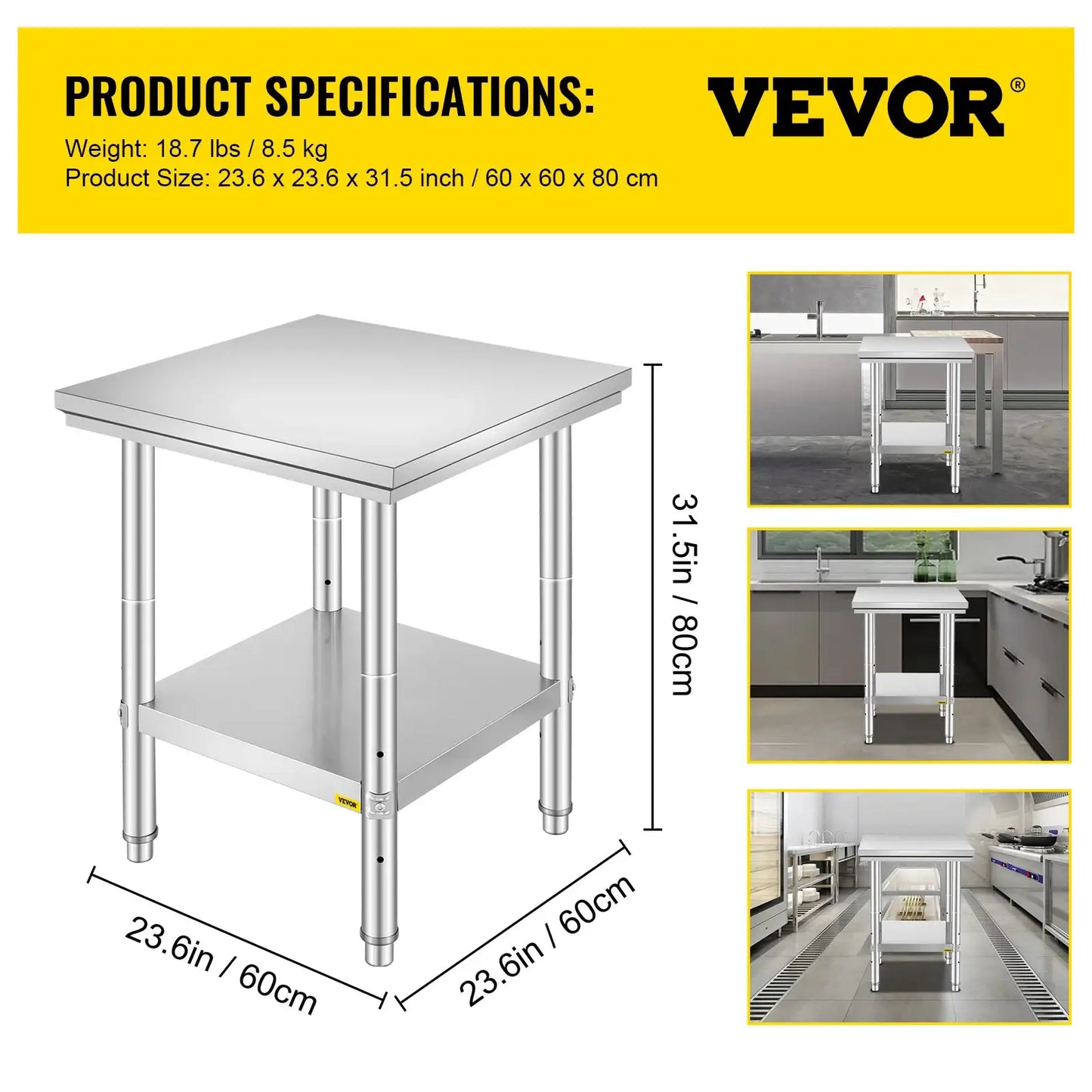 SucceBuy Kitchen Work Bench Commercial Catering Table Worktable with Undershelf Stainless Steel 330LBS 286LBS Restaurant Garage from PriceLows™